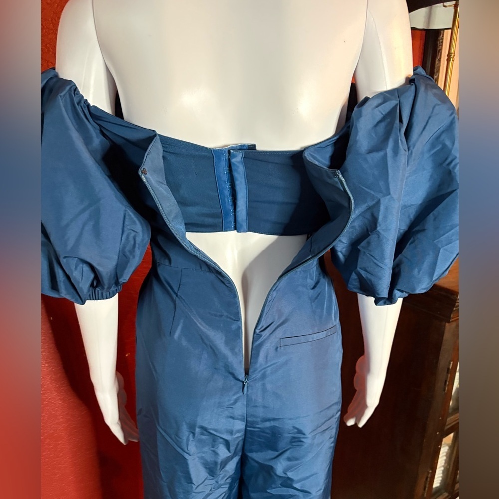 Self-Portrait Blue Taffeta Strapless Jumpsuit. Size 2 - Picture 8 of 12